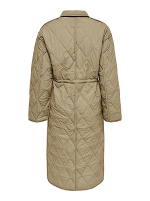 Naya Quilted Long Coat - Petrified Oak - ONLY