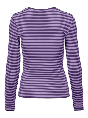 Line Langermet Stripete T-shirt - Acai - ONLY