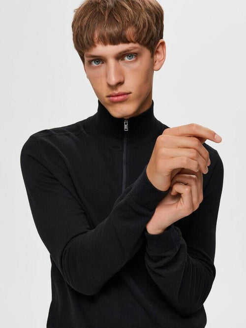 Pima half zip pullover - Svart - Selected Homme