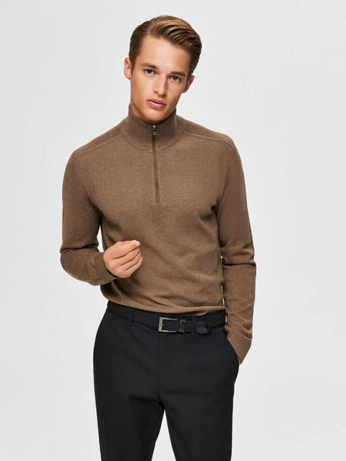 Pima half zip pullover - Brun - Selected Homme