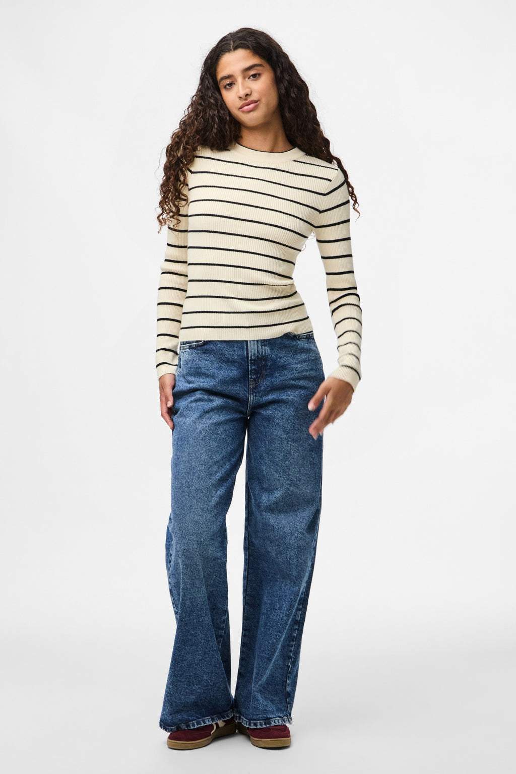 Mira New O-Neck Knit - Bjørk/Svart