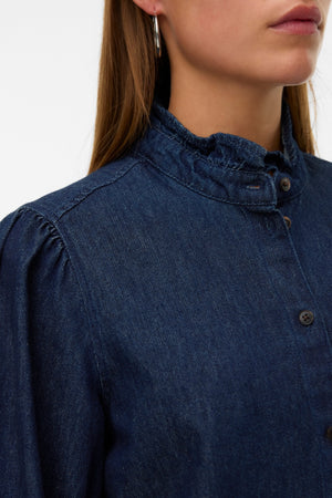 Atla Frill Denim Skjorte - Dark Blue Denim