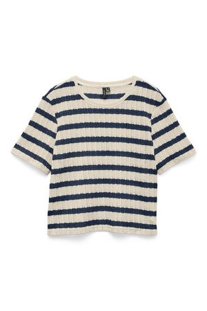 Freja Topp - Birch Stripete - Navy Blazer