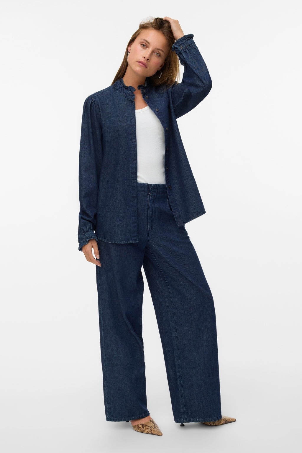 Atla Frill Denim Skjorte - Dark Blue Denim