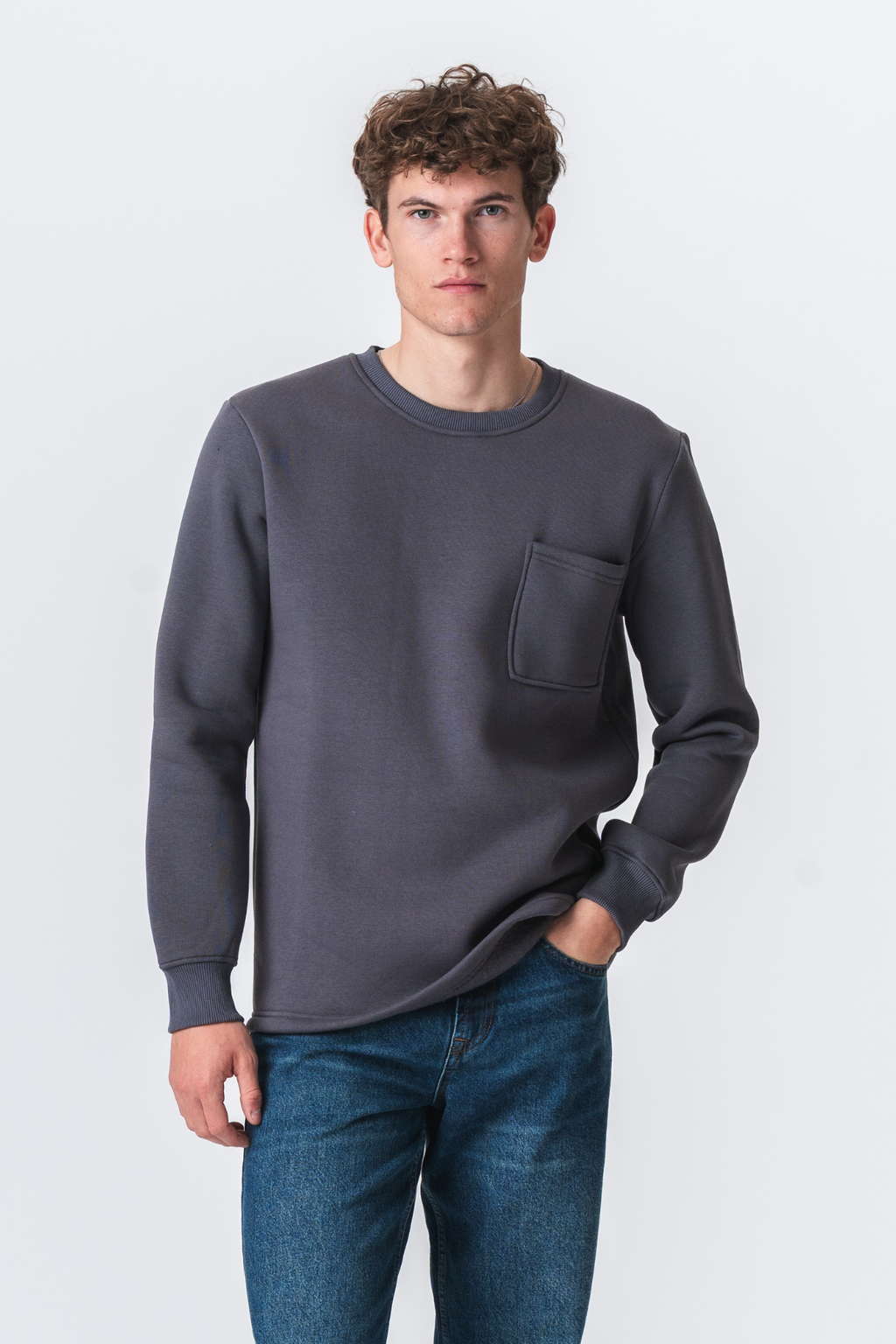 Pocket Sweatshirt Regular Fit - Mørk Grå