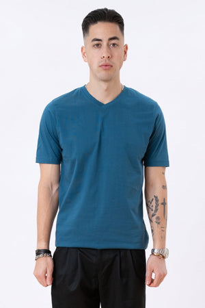 Basic V-neck t-shirt - Petroleum Blå