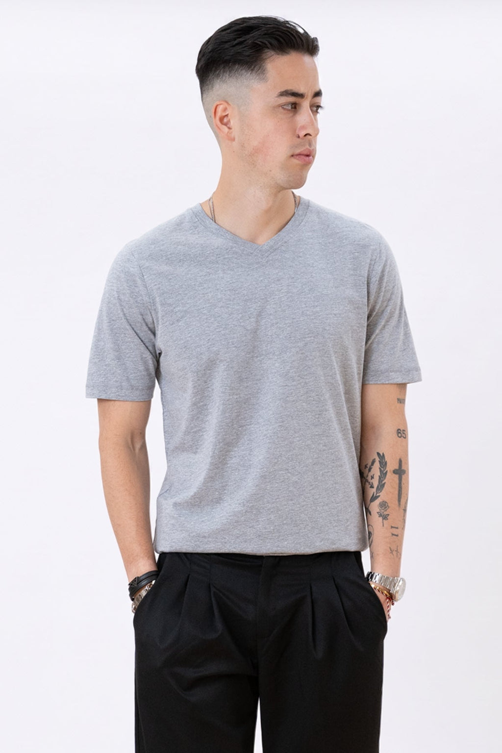 Basic V-neck t-shirt - Oxford Grå