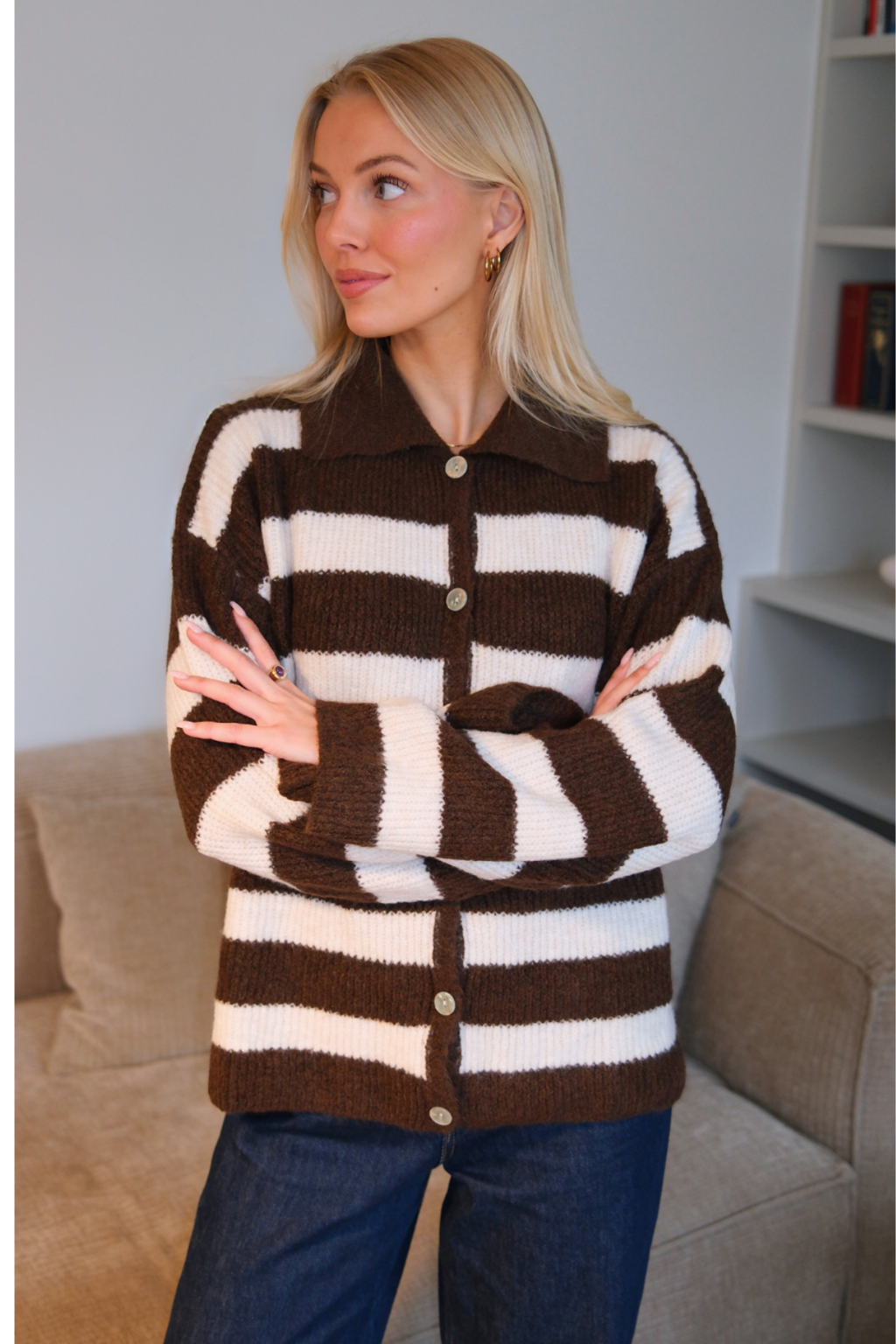 Josie Polo Knit - Brun/Off-white