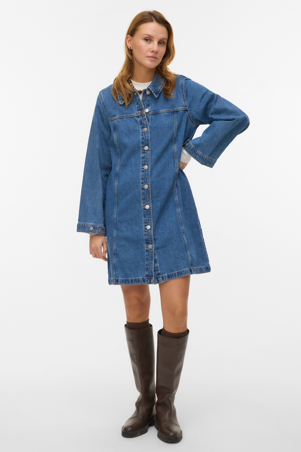 Findo Kort Denimkjole - Medium Blue Denim