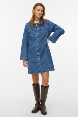 Findo Kort Denimkjole - Medium Blue Denim
