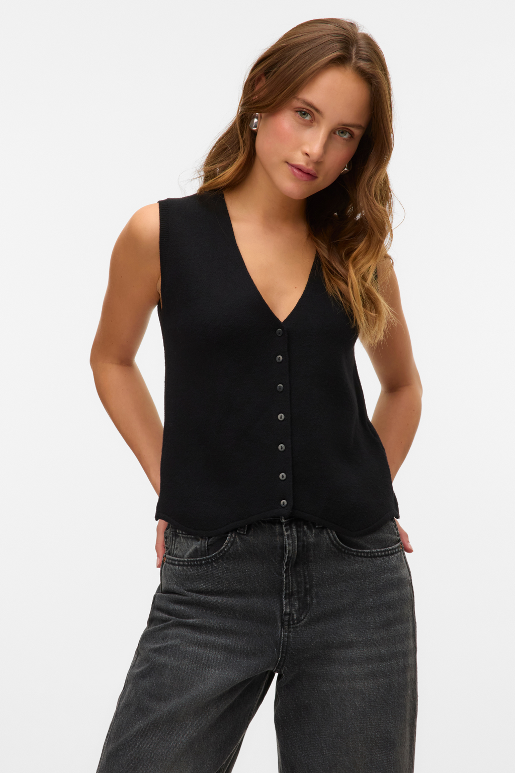 Gold V-Neck Vest - Svart