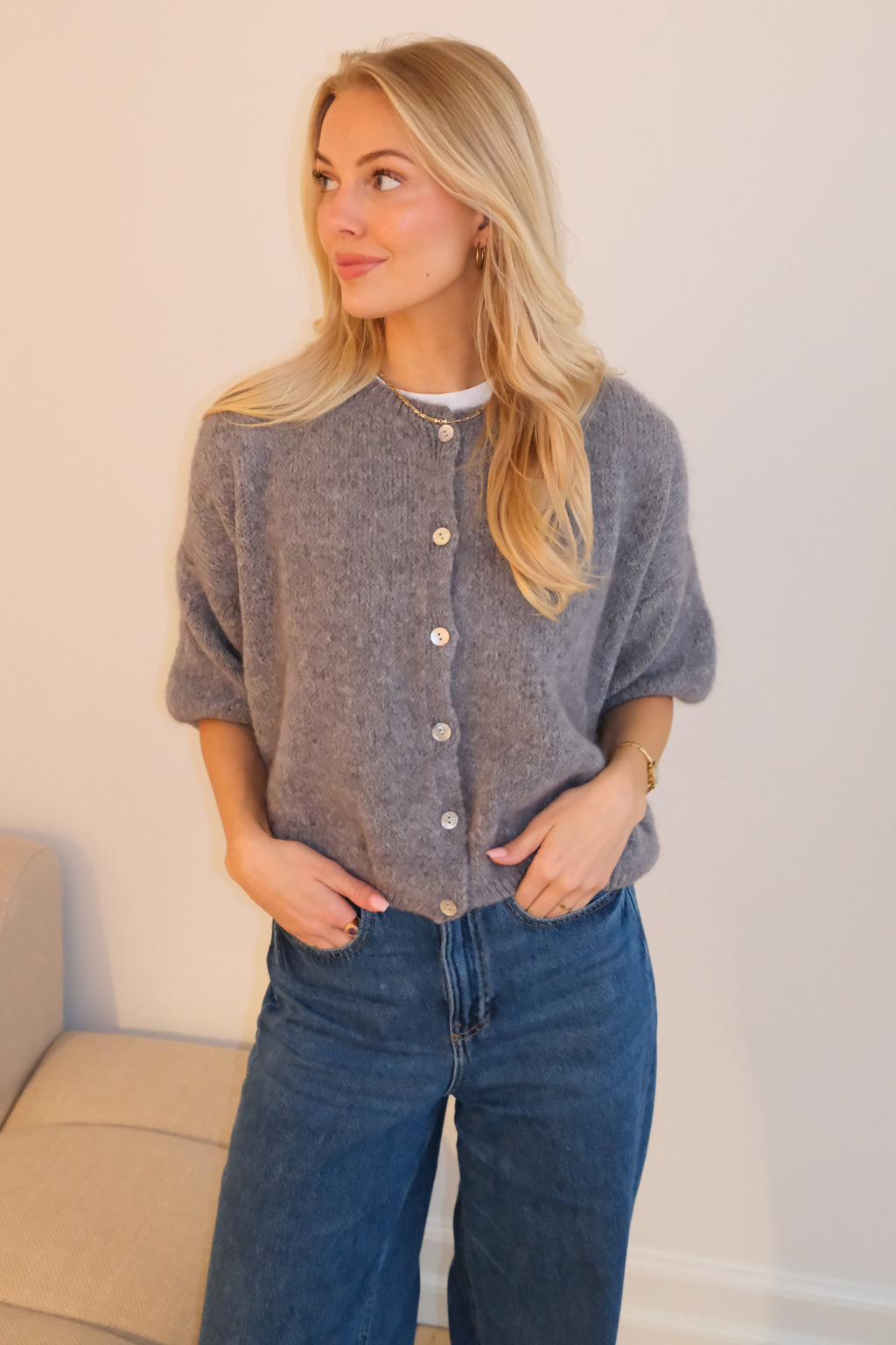 Mary Kortermet Strikk - Grå