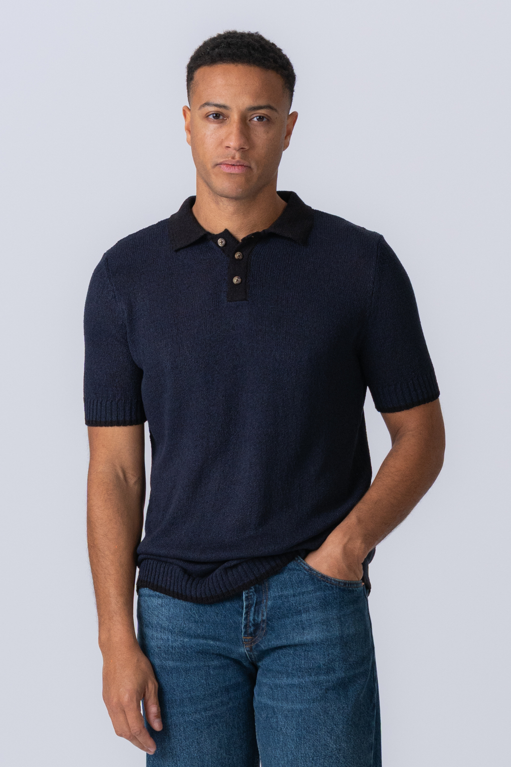 Strikket Polo - Navy