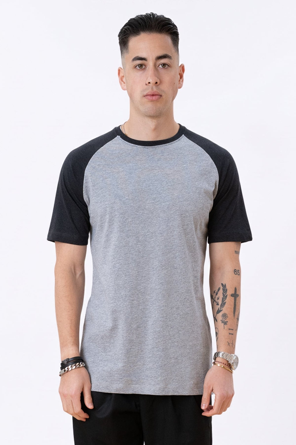 Basic raglan T-shirt - Svart-Lys Grå