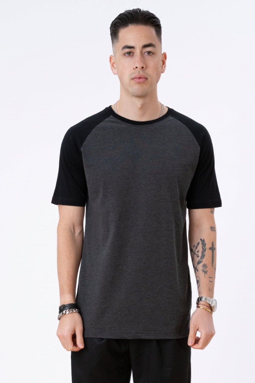 Basic raglan T-shirt - Svart-Mørk Grå
