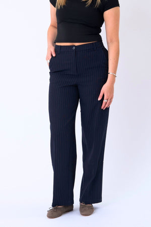 Klassiske Dressbukser - Navy Pinstripe