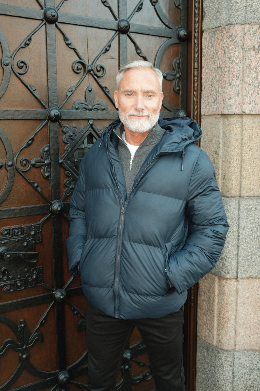 Coated Hooded Jakke - Marineblå