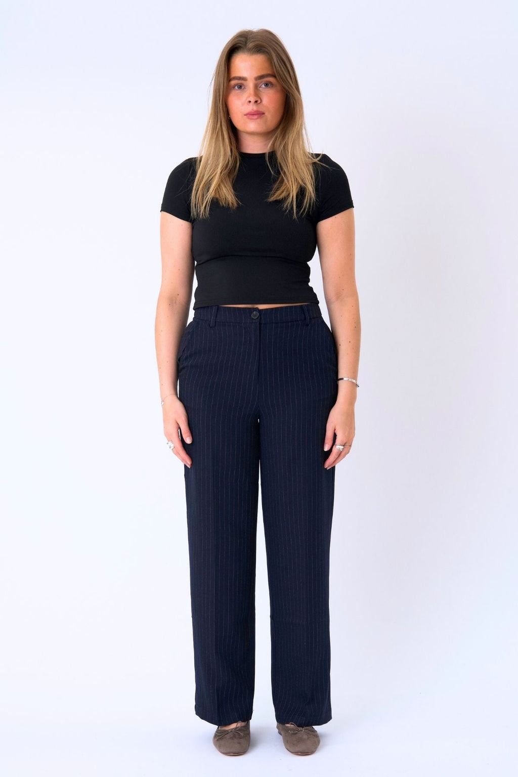 Klassiske Dressbukser - Navy Pinstripe