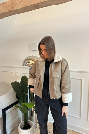 Shearlingjakke i Kunstskinn - Beige
