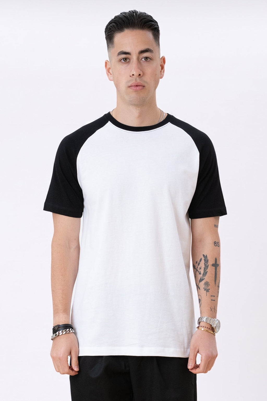 Basic raglan T-shirt - Svart-Hvit