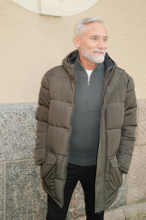 Lang Pufferjakke - Olivengrønn
