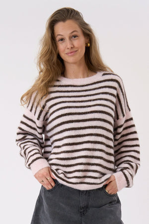 Sienna Stripete Strikkegenser - Rosa/Sjokolade