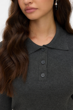 Silje Poloneck Pullover - Mørk Grå Melange