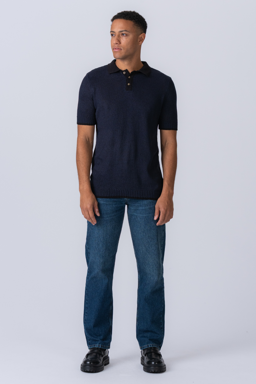 Strikket Polo - Navy