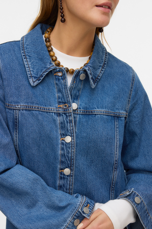 Findo Kort Denimkjole - Medium Blue Denim