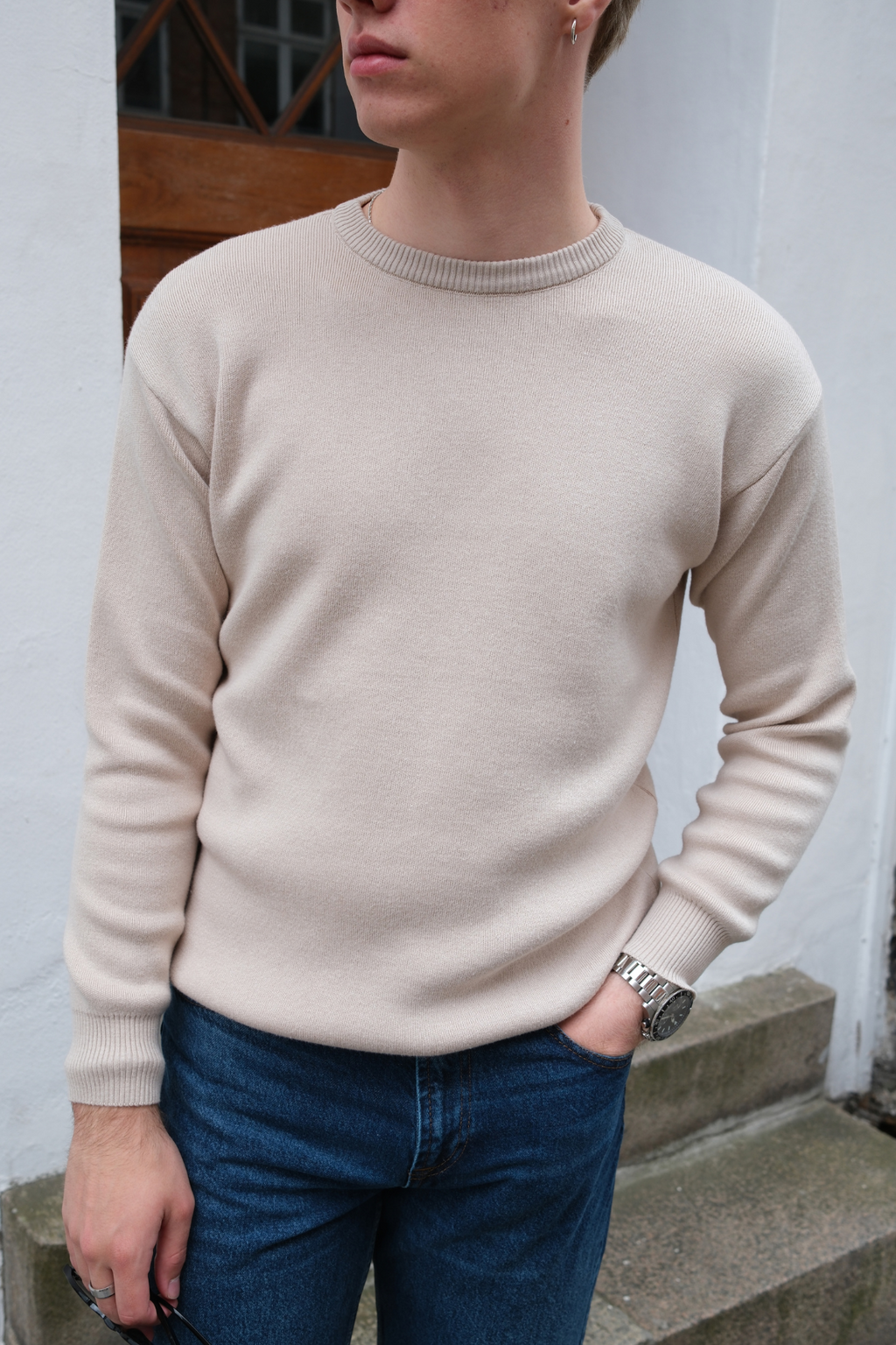 Crewneck Knit Sweater - Lys Beige