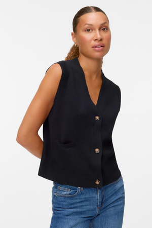 Saba V-Neck Knappvest - Svart