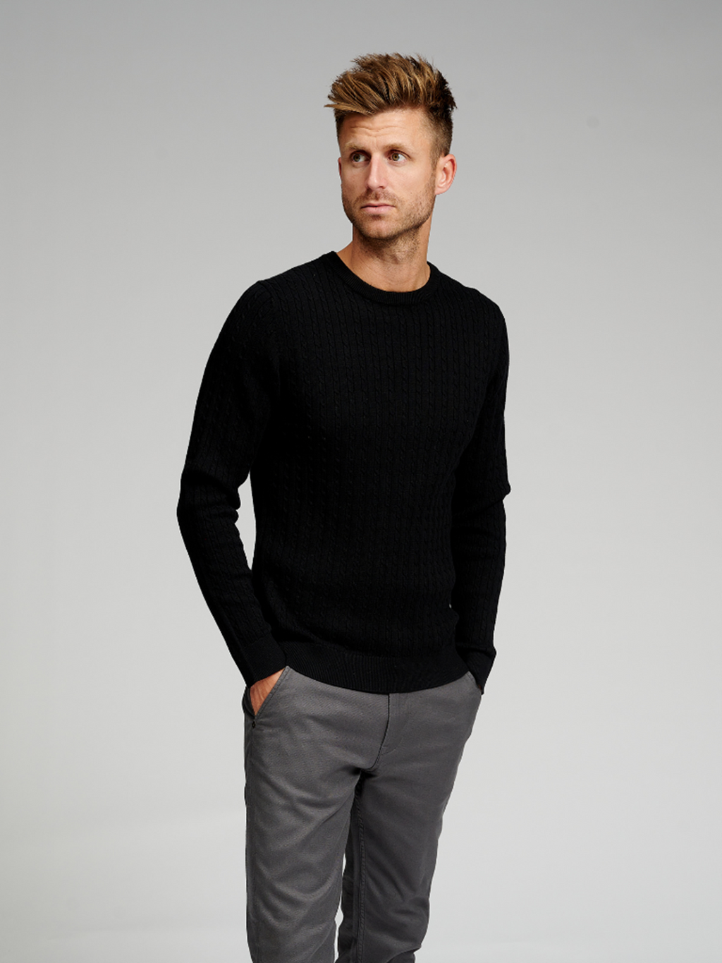 Cable Knit Crewneck - Svart