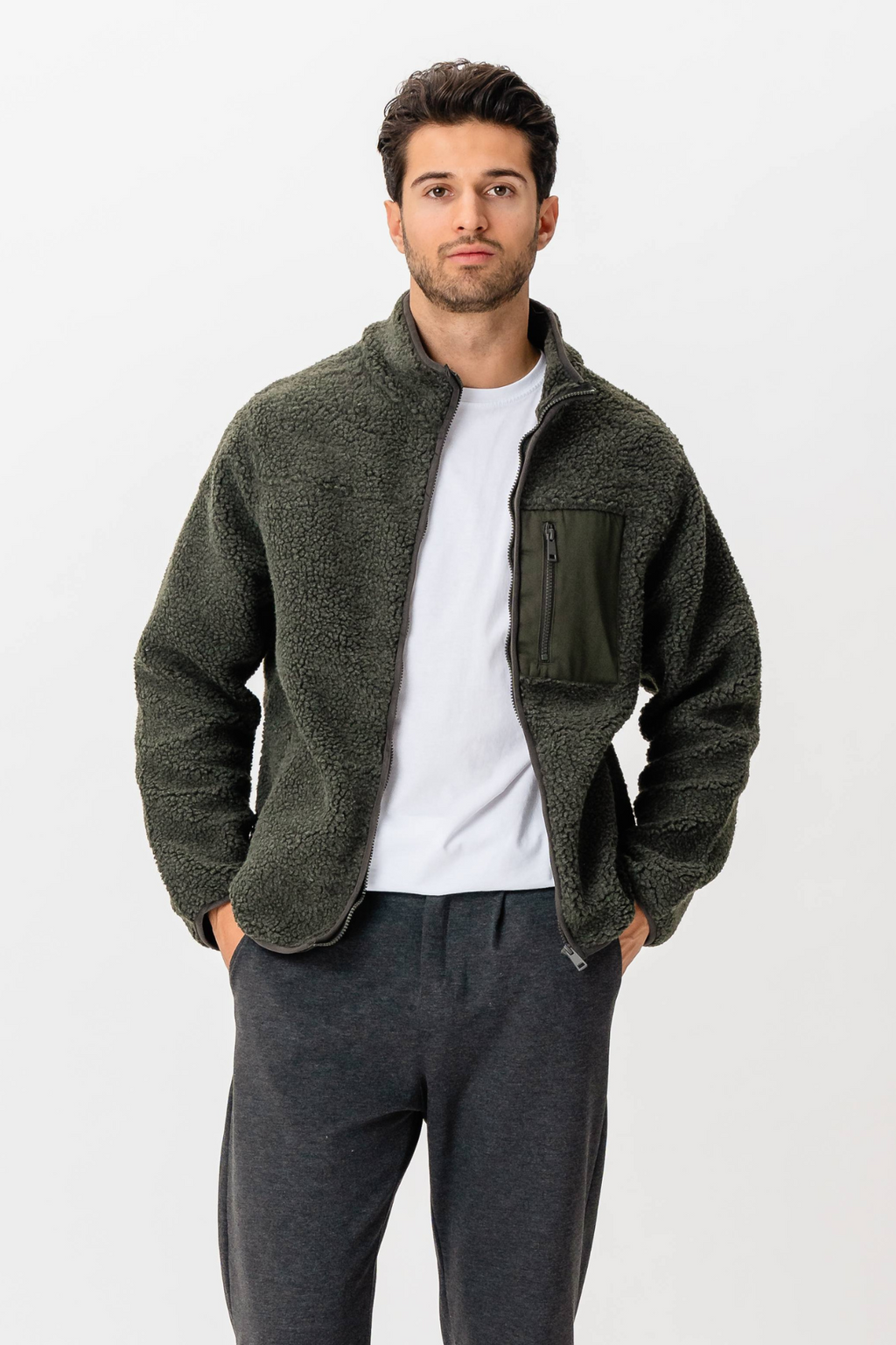 Fleecejakke - Mørk Oliven