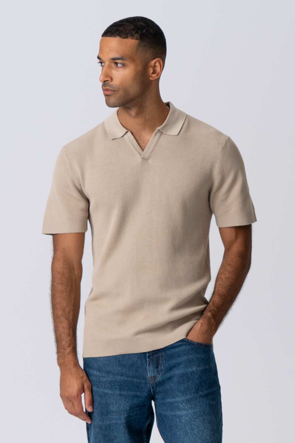 George Strikket Polo - Beige