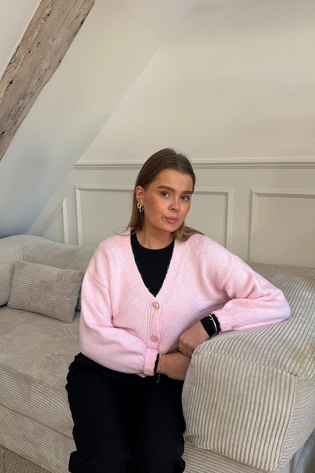 Cardigan med V-hals - Rosa