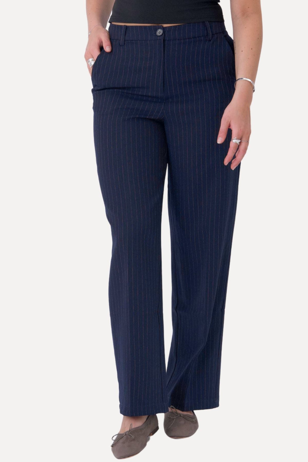 Klassiske Dressbukser - Navy Pinstripe