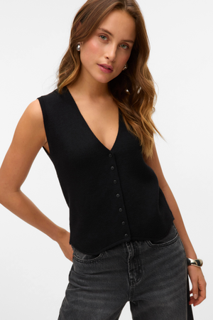 Gold V-Neck Vest - Svart