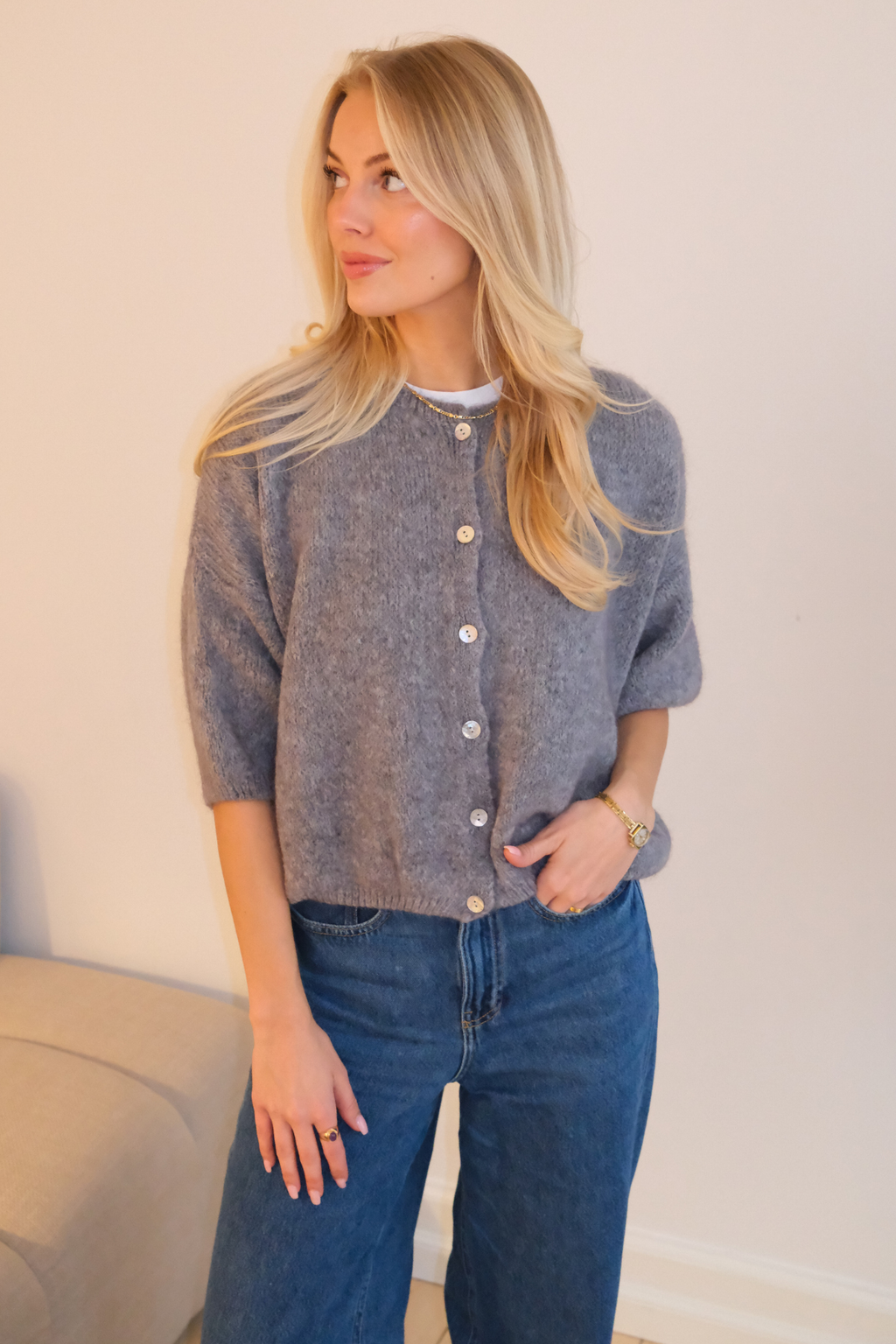 Mary Kortermet Strikk - Grå