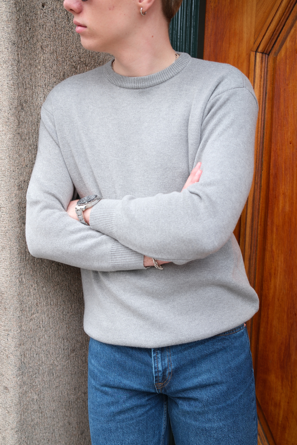 Crewneck Knit Sweater - Lys Grå