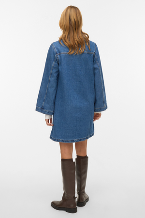 Findo Kort Denimkjole - Medium Blue Denim