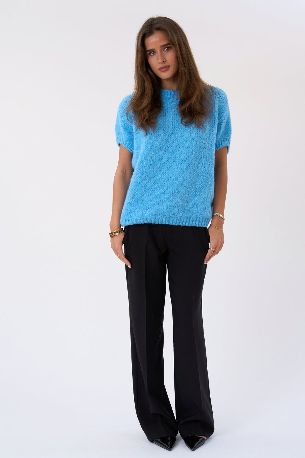 Chloe Short Sleeved Knit - Lyseblå