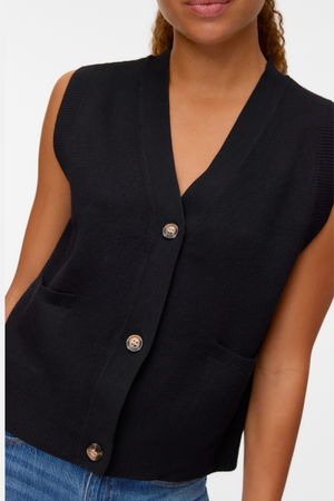 Saba V-Neck Knappvest - Svart