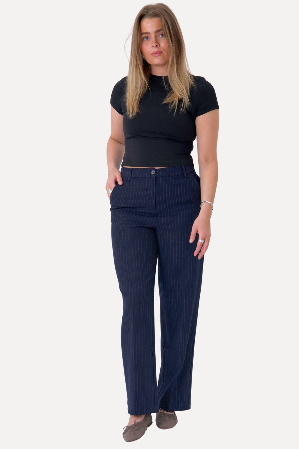 Klassiske Dressbukser - Navy Pinstripe