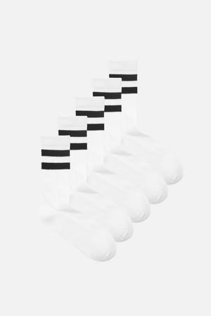 Heritage Tennis Socks 5-Pak - Hvit-Svart - Dame