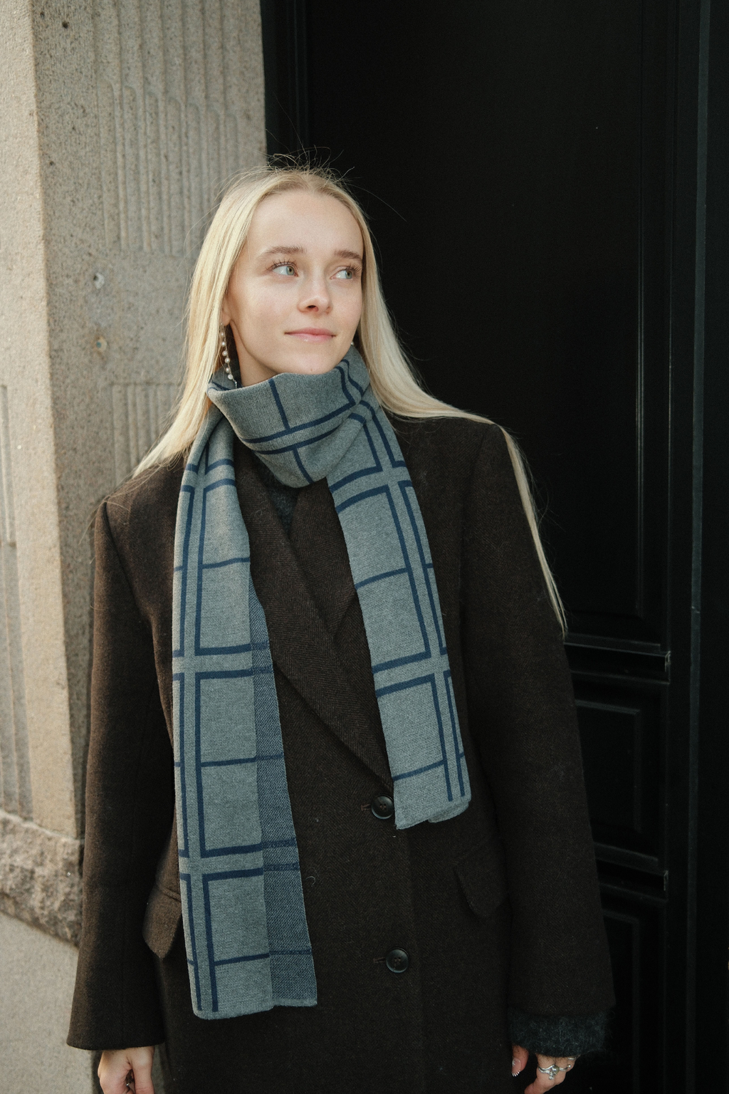 Skjerf - Navy Long Grid
