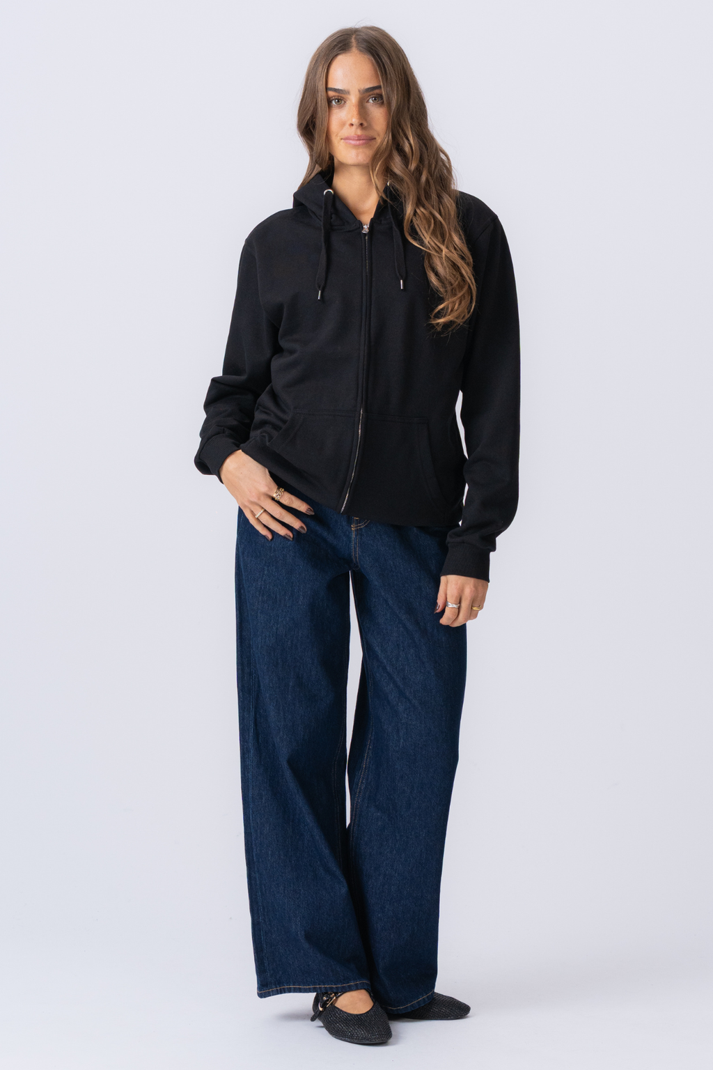 Basic zip hoodie - Svart