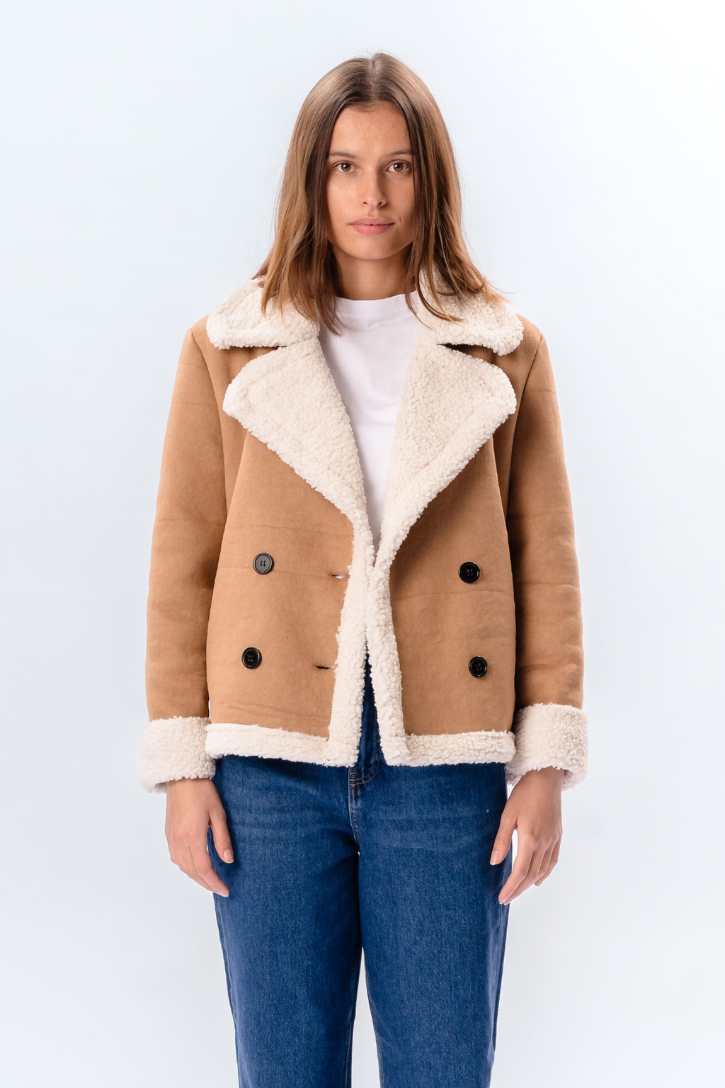 Shearling Kort Frakk - Beige