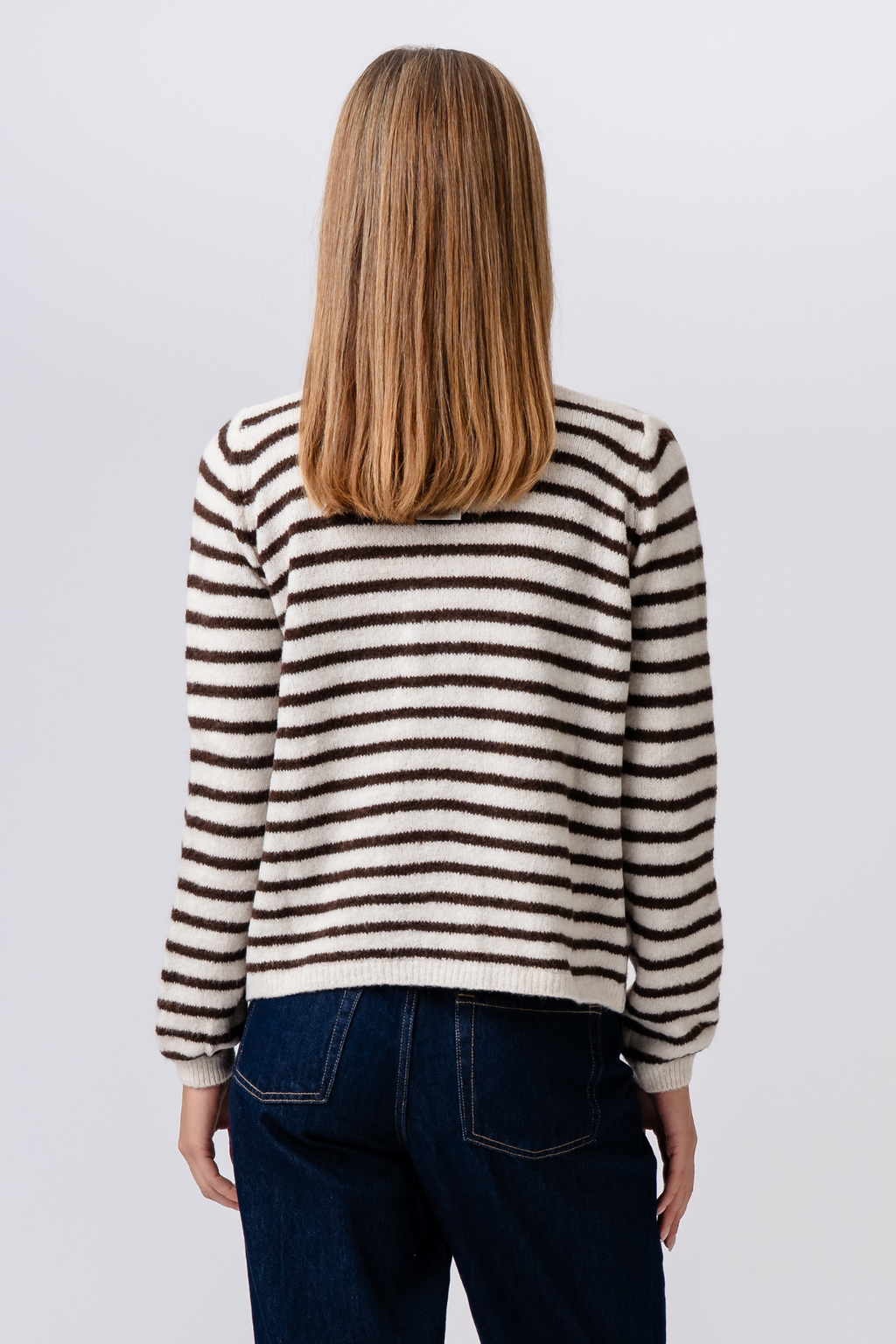 Crizette Stripete Strikket Cardigan - Off-White/Brun