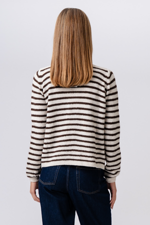 Crizette Stripete Strikket Cardigan - Off-White/Brun
