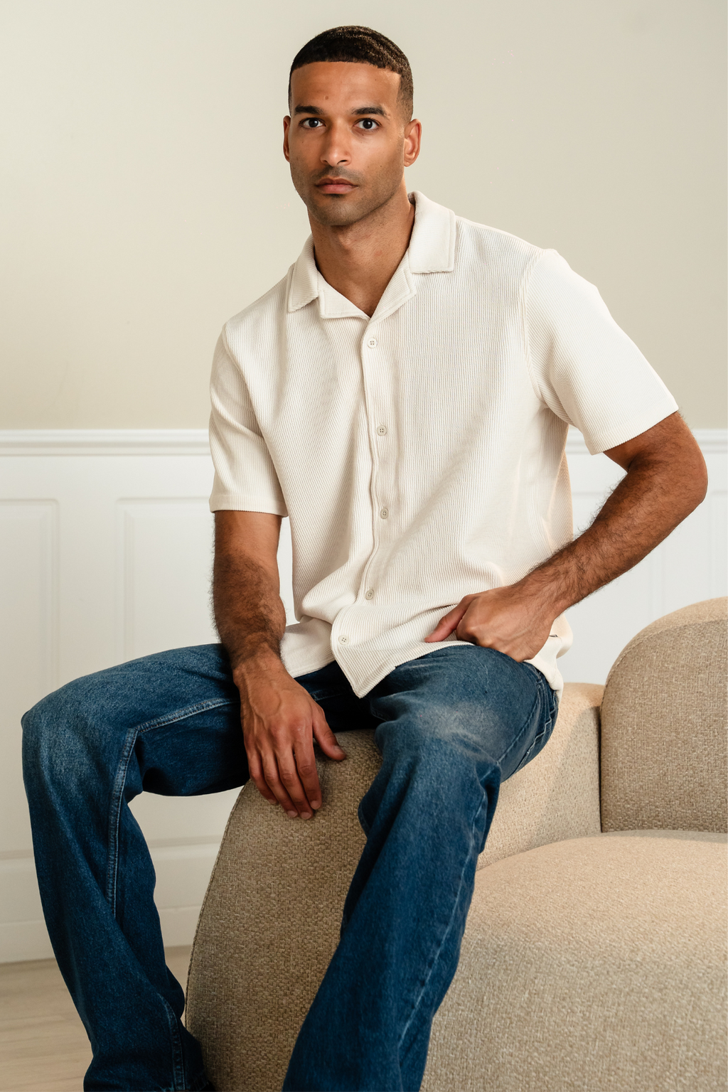 Strikket Skjorte - Beige